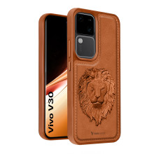 Vaku ® Vivo V30 5G Lion Embossed Luxury Designer Leather Protective Back Cover Case
