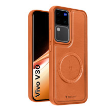 Vaku ® Vivo V30 5G Maxtron Leather Stitched Magnetic Magsafe Non-Slip Grip Shockproof Back Cover