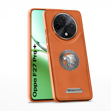 Vaku ® Oppo F27 Pro Plus 5G Regal Shield Metal Lion Engraved Leather Protective Back Cover
