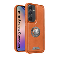 Vaku ® Samsung Galaxy A54 5G Regal Shield Metal Lion Engraved Leather Protective Back Cover