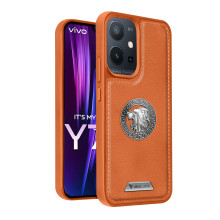 Vaku ® Vivo Y75 5G Regal Shield Metal Lion Engraved Leather Protective Back Cover