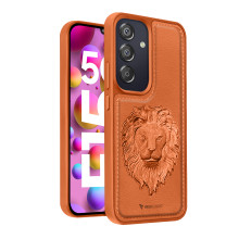 Vaku ® Samsung Galaxy F15 5G Lion Embossed Luxury Designer Leather Protective Back Cover