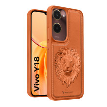 Vaku ® Vivo Y18 Lion Embossed Luxury Designer Leather Protective Back Cover