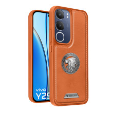 Vaku ® Vivo Y29 5G Regal Shield Metal Lion Engraved Leather Protective Back Cover