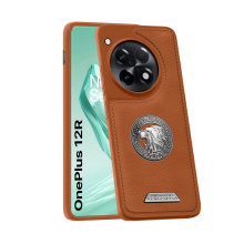 Vaku ® OnePlus 12R Regal Shield Metal Lion Engraved Leather Protective Back Cover