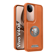 Vaku ® Vivo V40e 5G Regal Shield Metal Lion Engraved Leather Protective Back Cover