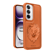 Vaku ® Oppo Reno12 5G Lion Embossed Luxury Designer Leather Protective Back Cover