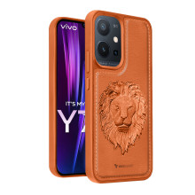 Vaku ® Vivo Y75 5G Lion Embossed Luxury Designer Leather Protective Back Cover
