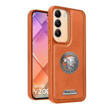 Vaku ® Vivo Y200e 5G Regal Shield Metal Lion Engraved Leather Protective Back Cover