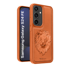 Vaku ® Samsung Galaxy S24 FE Lion Embossed Luxury Designer Leather Protective Back Cover