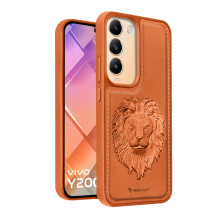 Vaku ® Vivo Y200e 5G Lion Embossed Luxury Designer Leather Protective Back Cover