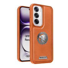 Vaku ® Oppo Reno12 5G Regal Shield Metal Lion Engraved Leather Protective Back Cover