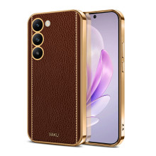 Vaku ® Vivo Y200e 5G Luxemberg Leather Pattern Gold Electroplated Soft TPU Back Cover