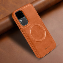 Vaku ® Vivo V30 5G Maxtron Leather Stitched Magnetic Magsafe Non-Slip Grip Shockproof Back Cover