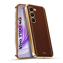 Vaku ® Vivo Y100 4G Luxemberg Leather Pattern Gold Electroplated Soft TPU Back Cover