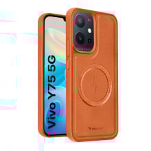 Vaku ® Vivo Y75 5G Maxtron Leather Stitched Magnetic Magsafe Non-Slip Grip Shockproof Back Cover