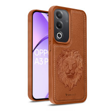 Vaku ®  Oppo A3 Pro 5G Lion Embossed Luxury Designer Leather Protective Back Cover Case