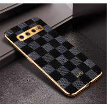 Vaku ® Samsung Galaxy S10 Plus Cheron Series Leather Stitched Gold Electroplated Soft TPU Back Cover