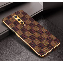 Vaku ® OnePlus 8 Cheron Series Leather Stitched Gold Electroplated Soft TPU Back Cover