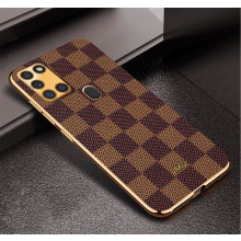 Vaku ® Samsung Galaxy A21s Cheron Series Leather Stitched Gold Electroplated Soft TPU Back Cover