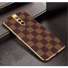 Vaku ® Oppo F11 Pro Cheron Series Leather Stitched Gold Electroplated Soft TPU Back Cover
