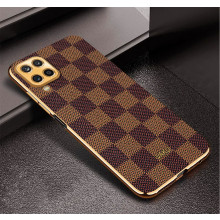 Vaku ® Samsung Galaxy M32 Cheron Series Leather Stitched Gold Electroplated Soft TPU Back Cover