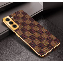 Vaku ® Samsung Galaxy S21 Cheron Series Leather Stitched Gold Electroplated Soft TPU Back Cover