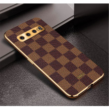 Vaku ® Samsung Galaxy S10 Cheron Series Leather Stitched Gold Electroplated Soft TPU Back Cover