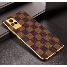 Vaku ® Vivo Y73 Cheron Series Leather Stitched Gold Electroplated Soft TPU Back Cover