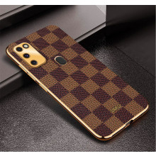 Vaku ® Samsung Galaxy M30S Cheron Series Leather Stitched Gold Electroplated Soft TPU Back Cover