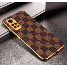 Vaku ® Redmi Note 11 Cheron Series Leather Stitched Gold Electroplated Soft TPU Back Cover