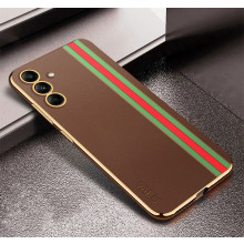 Vaku ® Samsung Galaxy S24 Plus Felix Line Leather Pattern Gold Electroplated Soft TPU Back Cover