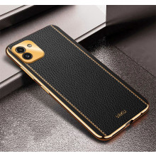 Vaku ® Samsung Galaxy A03 Luxemberg Series Leather Stitched Gold Electroplated Soft TPU Back Cover