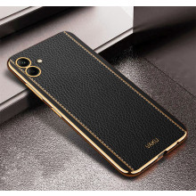 Vaku ® Samsung Galaxy A04 Luxemberg Series Leather Stitched Gold Electroplated Soft TPU Back Cover