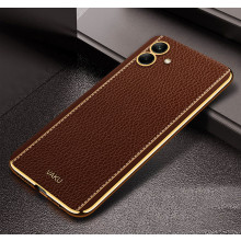 Vaku ® Samsung Galaxy A04 Luxemberg Series Leather Stitched Gold Electroplated Soft TPU Back Cover