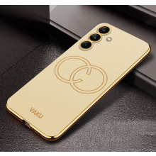 Vaku ® Samsung Galaxy A34 Skylar Leather Pattern Gold Electroplated Soft TPU Back Cover