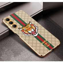 Vaku ® Samsung Galaxy A14 5G Lynx Leather Stitched Gold Electroplated Soft TPU Back Cover Case