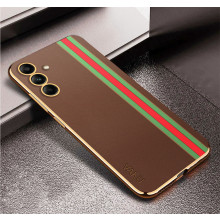Vaku ® Samsung Galaxy A54 Felix Line Leather Stitched Gold Electroplated Soft TPU Back Cover Case