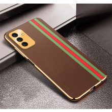 Vaku ® Samsung Galaxy F13 Felix Line Leather Stitched Gold Electroplated Soft TPU Back Cover