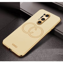 Vaku ® OnePlus 8 Pro Skylar Series Leather Stitched Gold Electroplated Soft TPU Back Cover