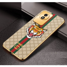 Vaku ® Vivo Y02 Lynx Leather Pattern Gold Electroplated Soft TPU Back Cover Case