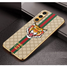 Vaku ® Samsung Galaxy S23 Plus Lynx Leather Stitched Gold Electroplated Soft TPU Back Cover Case