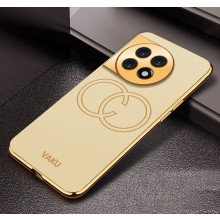Vaku ® OnePlus 11R Skylar Leather Stitched Gold Electroplated Soft TPU Back Cover