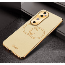 Vaku ® Vivo V40 5G Skylar Leather Pattern Gold Electroplated Soft TPU Back Cover