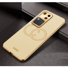 Vaku ® Vivo V30 5G Skylar Leather Pattern Gold Electroplated Soft TPU Back Cover