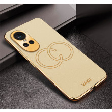 Vaku ® Oppo Reno10 Pro 5G Skylar Leather Pattern Gold Electroplated Soft TPU Back Cover