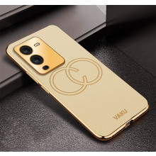 Vaku ® Vivo V25 Pro Skylar Leather Pattern Gold Electroplated Soft TPU Back Cover