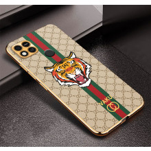 Vaku ® Xiaomi Redmi 10A Lynx Designer Leather Pattern Gold Electroplated Soft TPU Back Cover Case