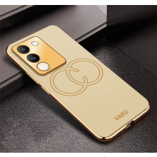 Vaku ® Vivo Y200 5G Skylar Leather Pattern Gold Electroplated Soft TPU Back Cover