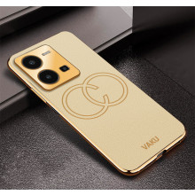 Vaku ® Vivo Y35 4G Skylar Leather Pattern Gold Electroplated Soft TPU Back Cover